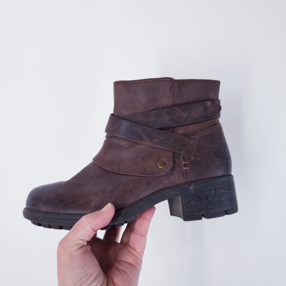 Brown Leather Ankle Boots with Wrap Strap